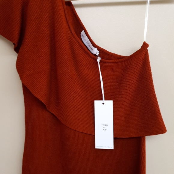 WHITE CLOSET One Shoulder Knit Dress with Bolero Wrap in Rust Orange - Picture 6 of 9